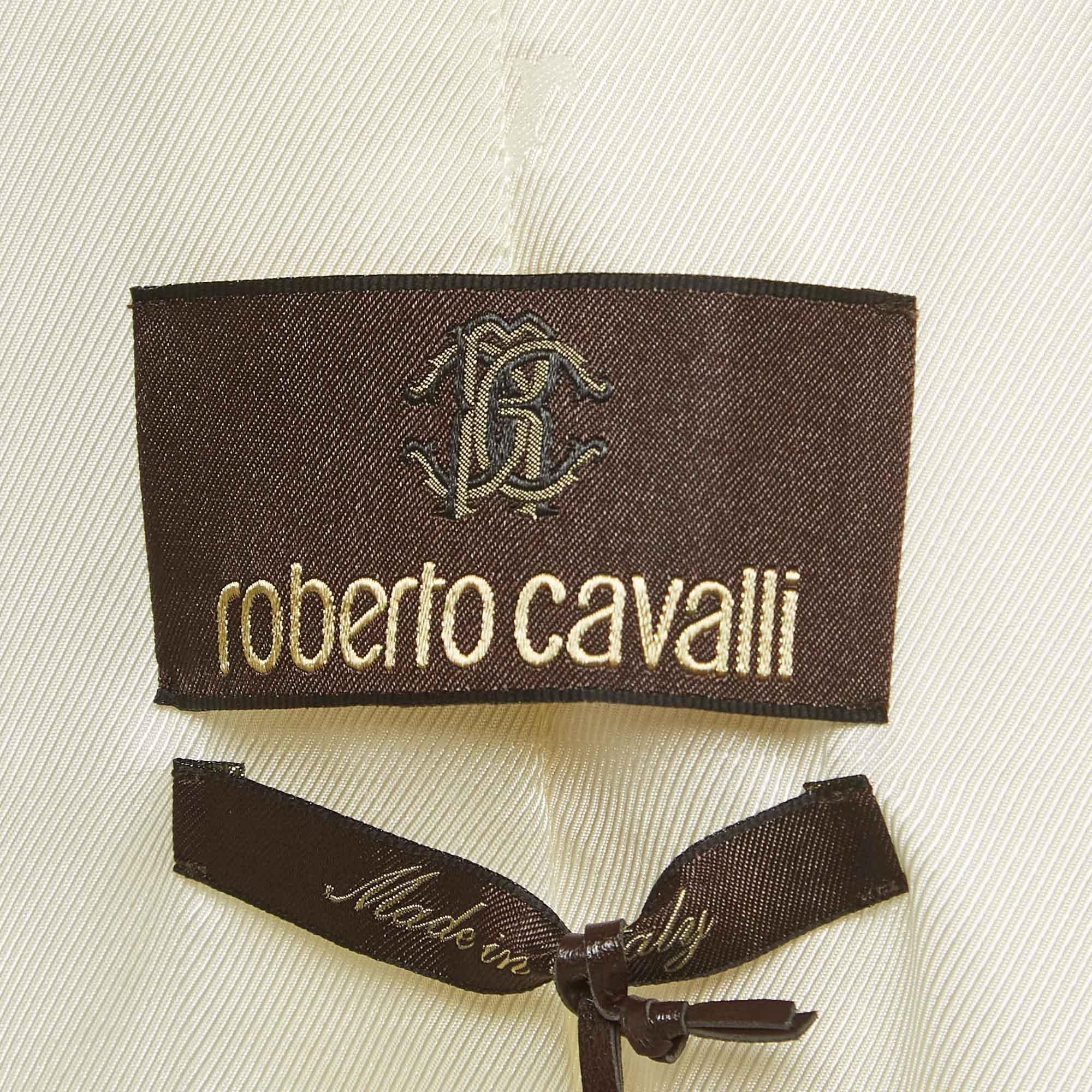Roberto Cavalli Off White Wool Belted Mid-Length Coat S In Good Condition In Dubai, Al Qouz 2