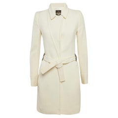 Roberto Cavalli Off White Wool Belted Mid-Length Coat S