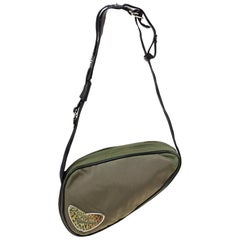 Used Roberto Cavalli Olive Green/Black Canvas and Leather Sling Bag