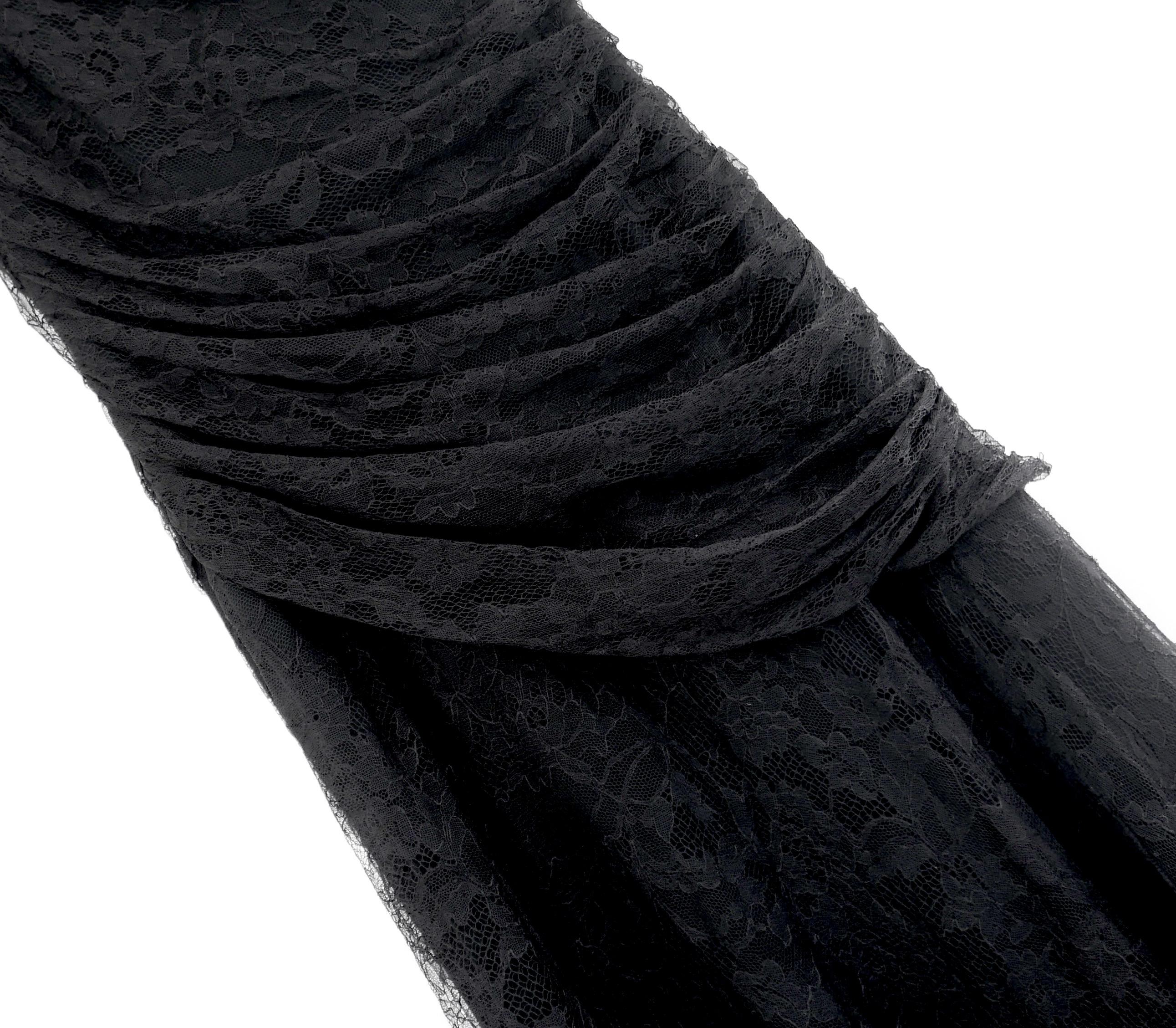 Women's Roberto Cavalli One Shoulder Black Lace Gown Dress For Sale