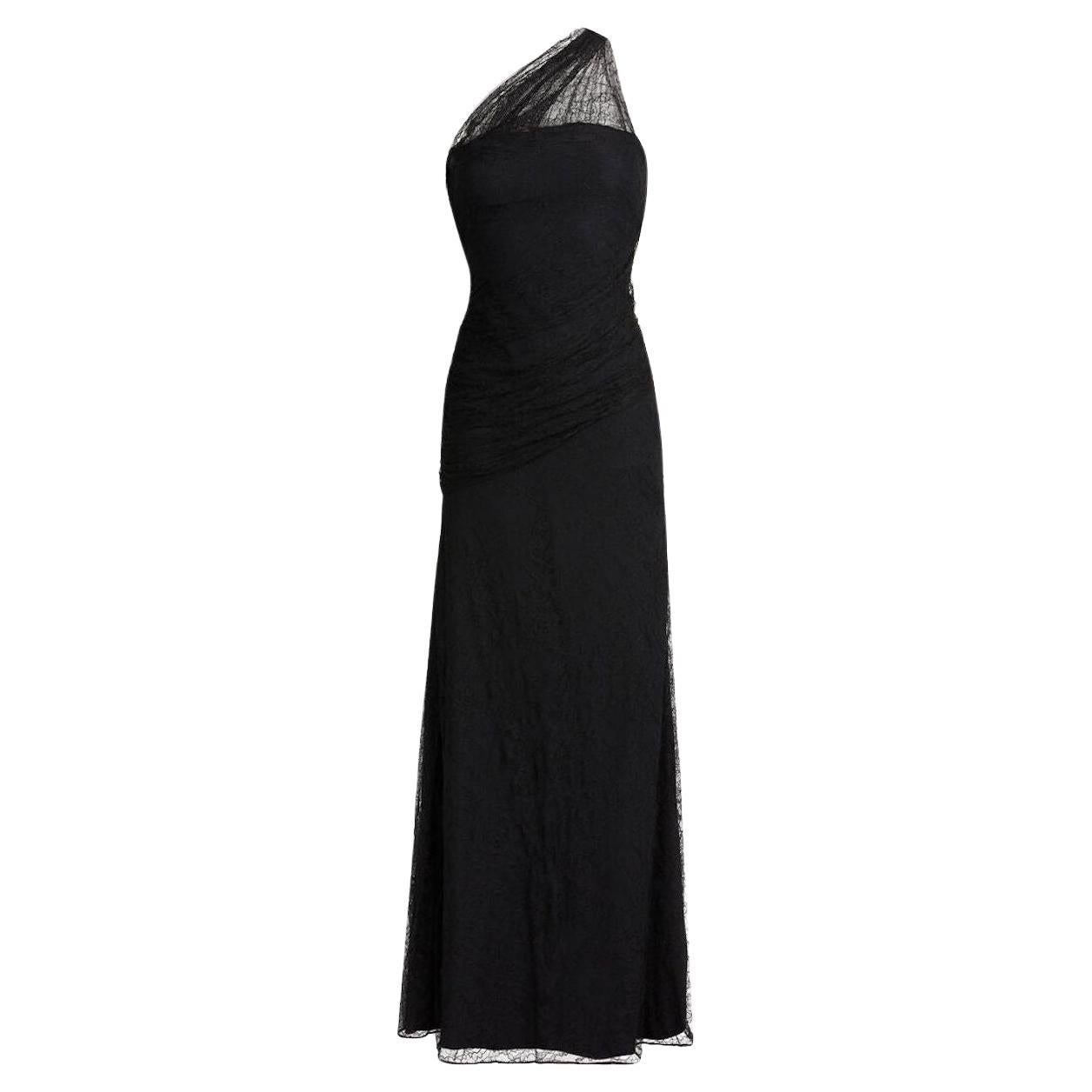 Roberto Cavalli One Shoulder Black Lace Gown Dress For Sale