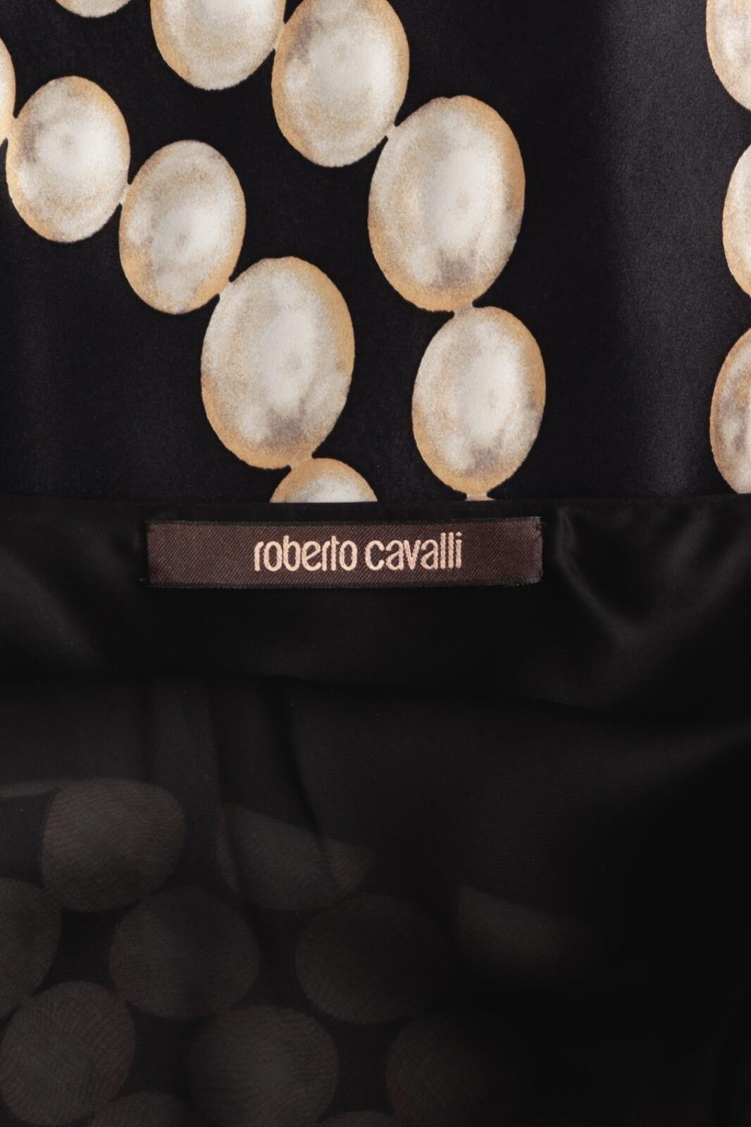 Roberto Cavalli - Robe longue asymétrique en soie noire crème or en vente 10