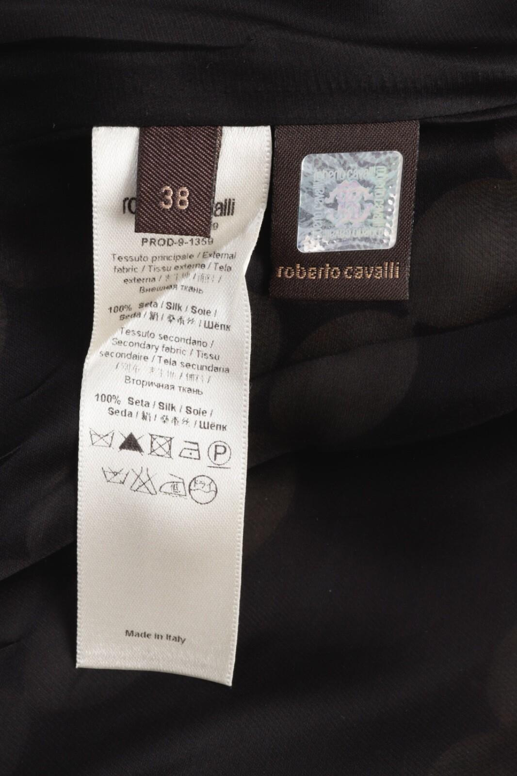 Roberto Cavalli - Robe longue asymétrique en soie noire crème or en vente 11