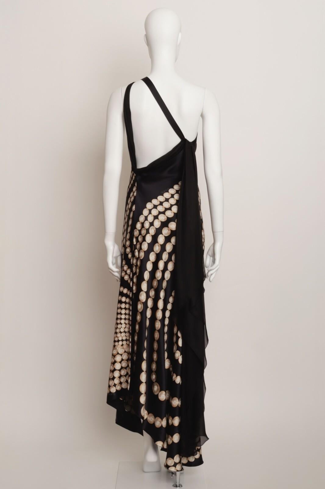 Roberto Cavalli - Robe longue asymétrique en soie noire crème or en vente 2