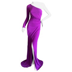 Roberto Cavalli One Sleeve Evening Dress with Side Jewel and High Slit