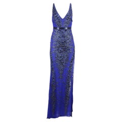 Roberto Cavalli Open Back Embellished Silk Georgette Gown Xsmall