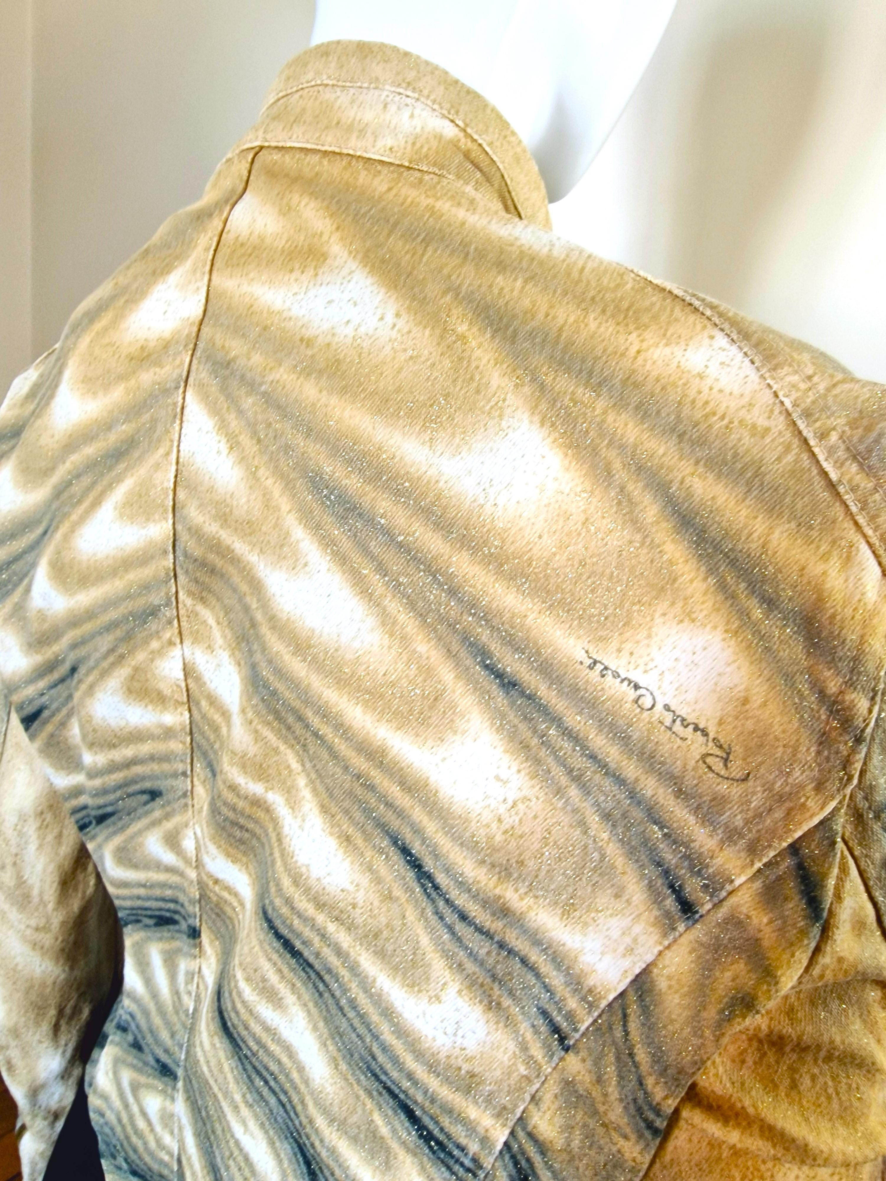 Roberto Cavalli Optical Illusion Rainbow Shiny Striped Gold Golden Metal Jacket For Sale 7