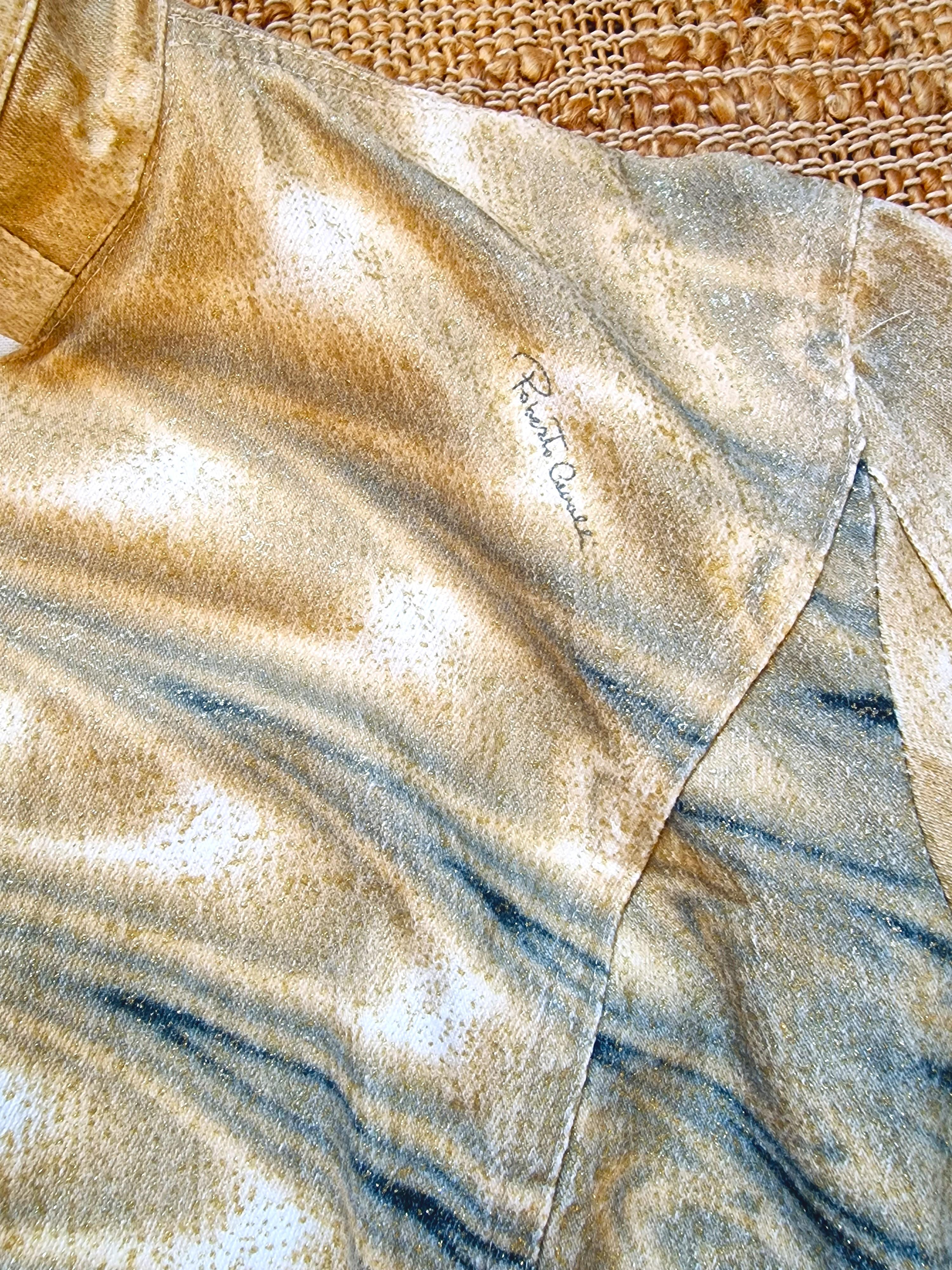 Roberto Cavalli Optical Illusion Rainbow Shiny Striped Gold Golden Metal Jacket For Sale 1