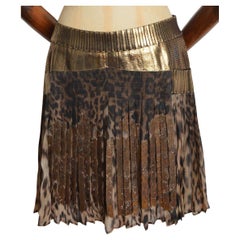 Roberto Cavalli Opulent 2000's Pleated Gold Leather Lame Low Waist Mini Skirt