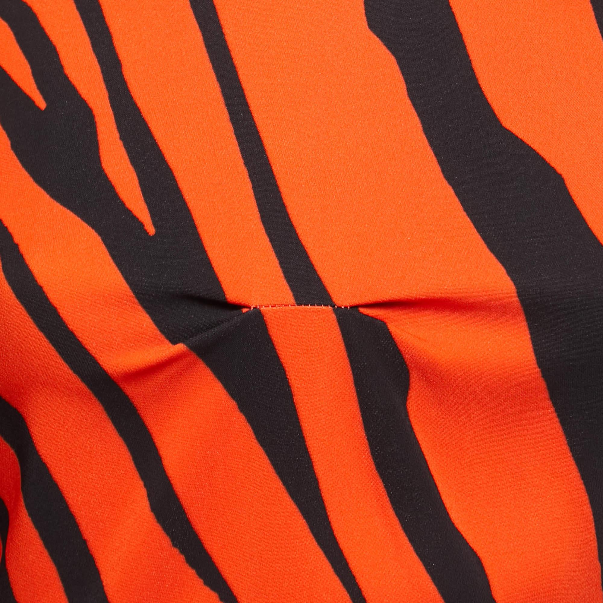 Roberto Cavalli Orange Animal Printed Full Sleeve Draped Asymmetrical Dress S In Good Condition In Dubai, Al Qouz 2