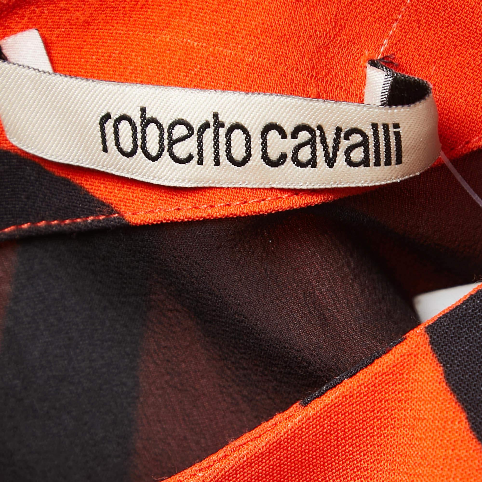 Roberto Cavalli Orange Animal Printed Full Sleeve Draped Asymmetrical Dress S 2