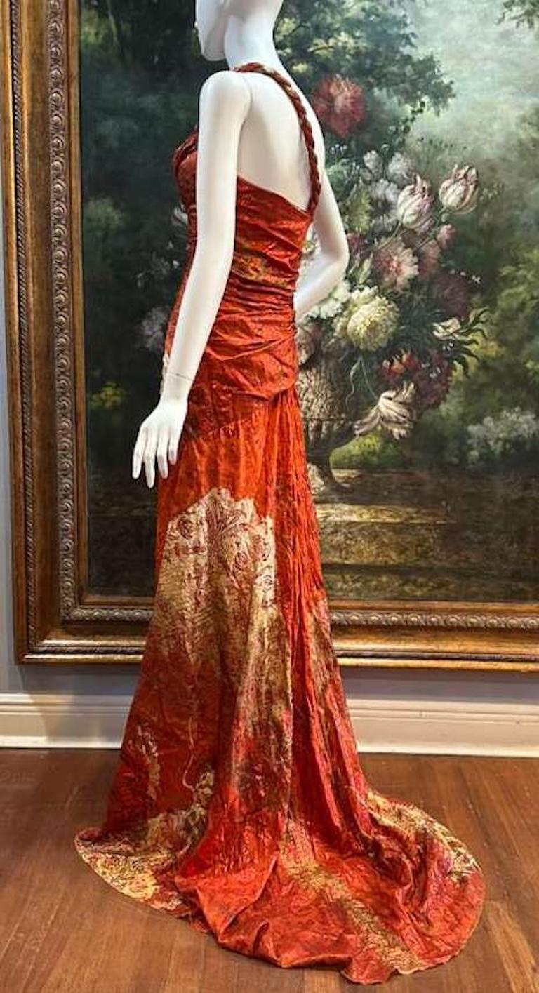roberto cavalli orange dress Roberto Cavalli Orange One-Shoulder Asymmetric Silk Chiffon Maxi Dress 38
