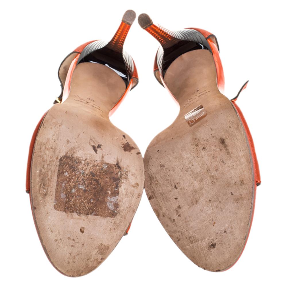 Roberto Cavalli Orange Leather Metal Embellished Ankle Strap Sandals Size 39 For Sale 2