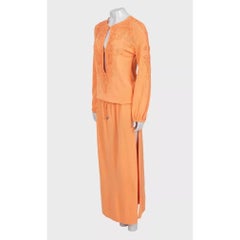 Roberto Cavalli Orange Perforated Maxi Dress EU 38/M, Straight Fit