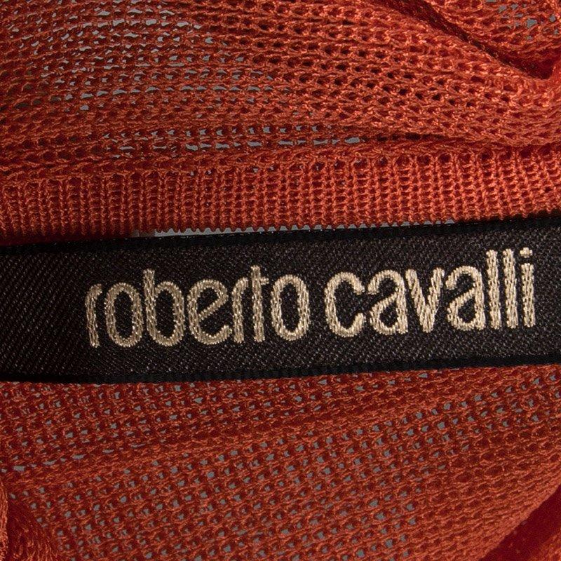 Women's Roberto Cavalli Orange Plisse Knit Knotted Sleeveless Top S
