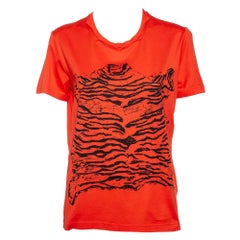 Roberto Cavalli Orange Printed Cotton Short Sleeve Top M