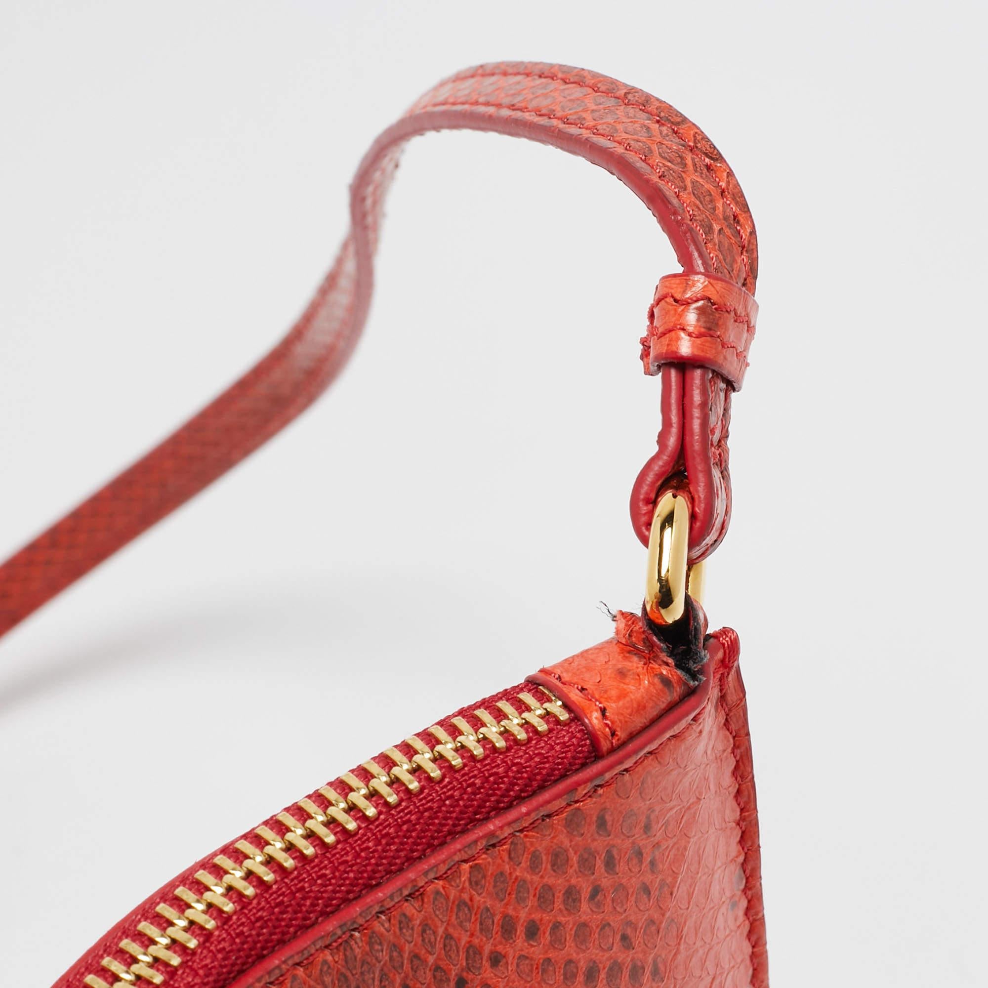 Women's Roberto Cavalli Orange Watersnake Leather Slim Clutch Bag