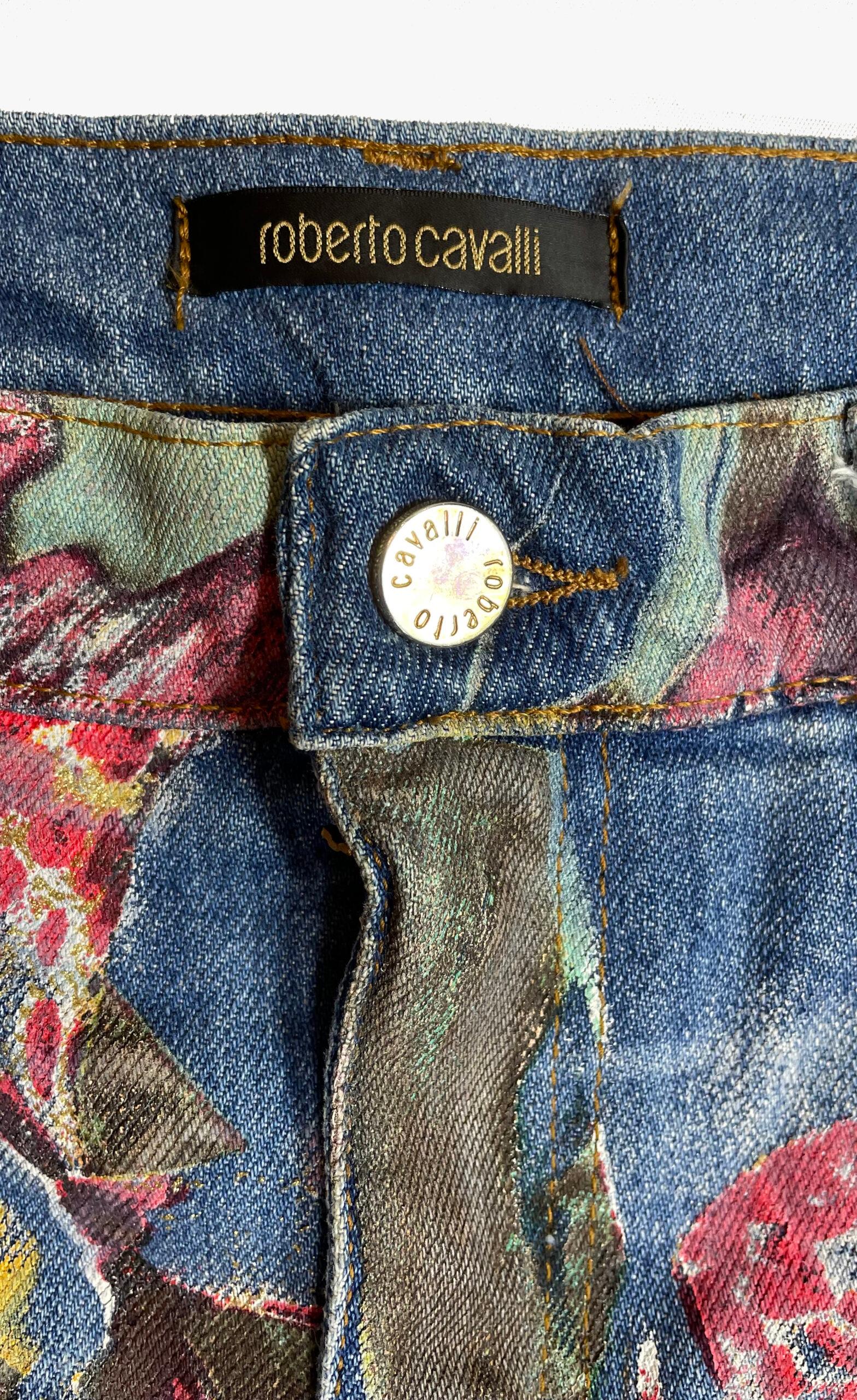 Gray Roberto Cavalli orchid print jeans, 2000s