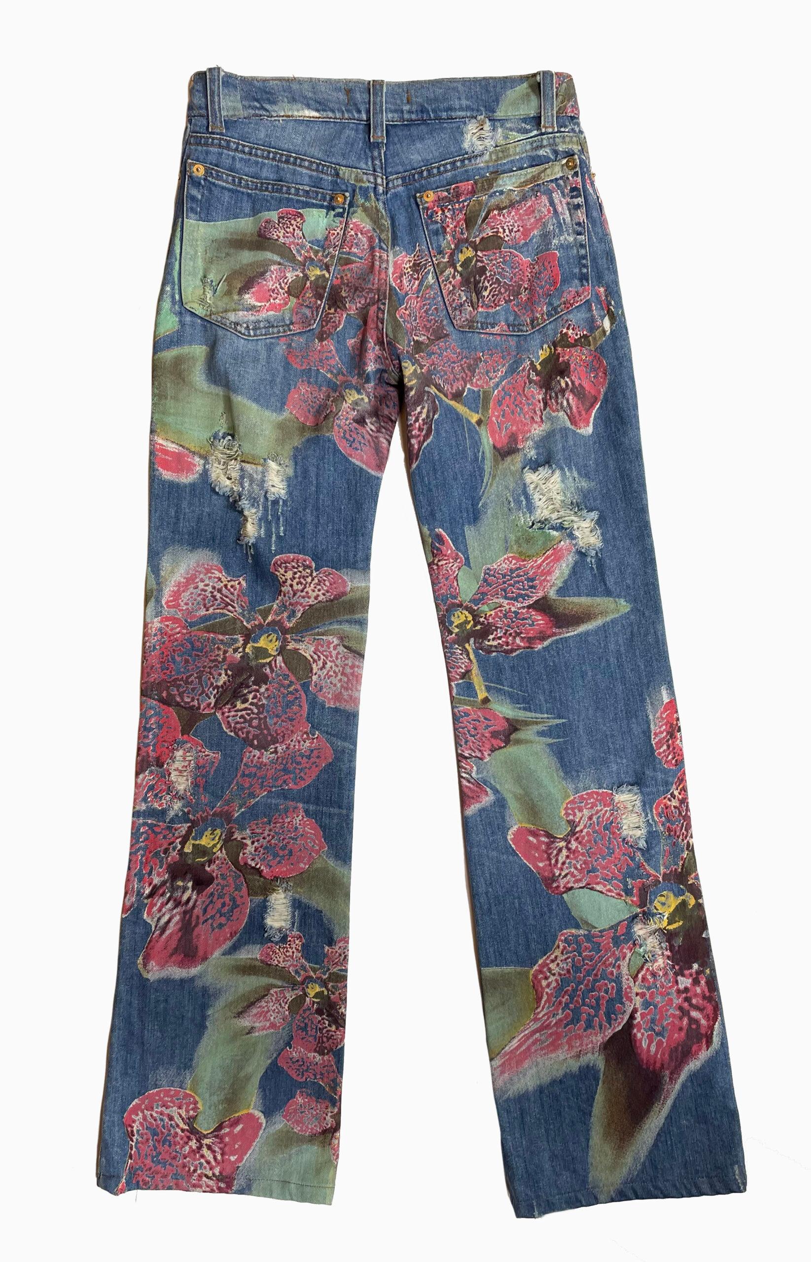 Women's or Men's Roberto Cavalli orchid print jeans, 2000s