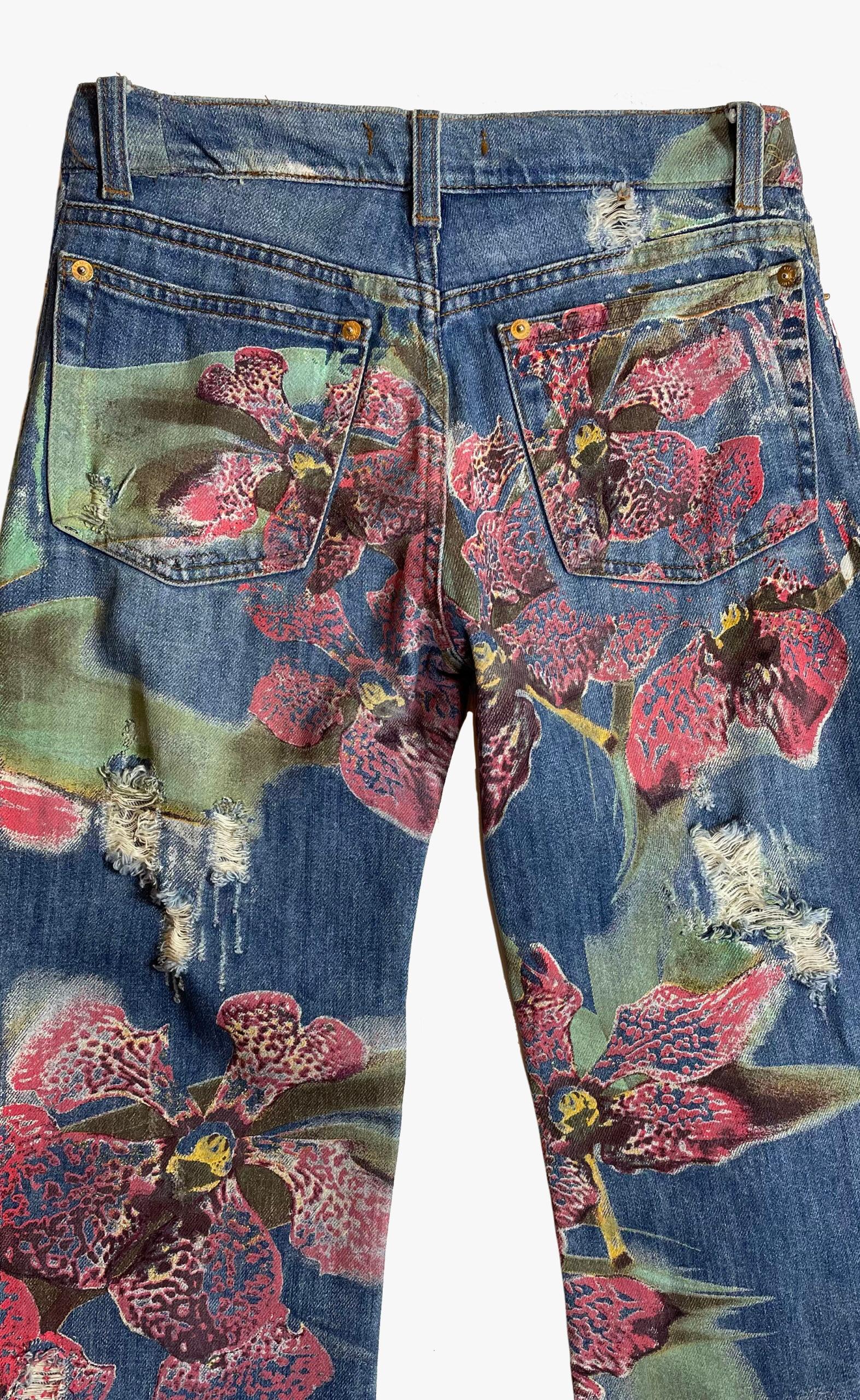 Roberto Cavalli orchid print jeans, 2000s 1