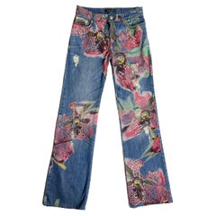 Vintage Roberto Cavalli orchid print jeans, 2000s