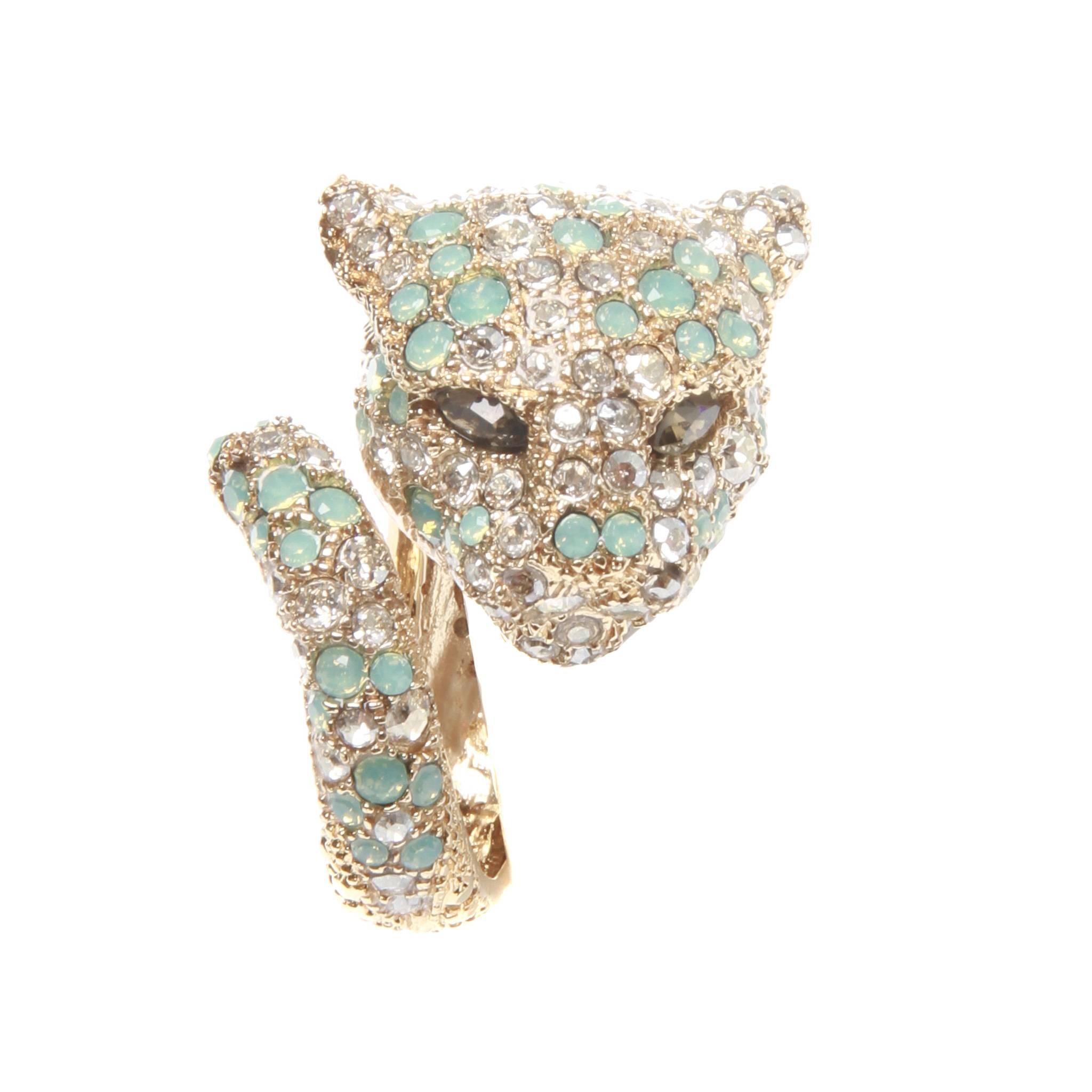 Roberto Cavalli Pale Blue Crystal Encrusted Panther Ring