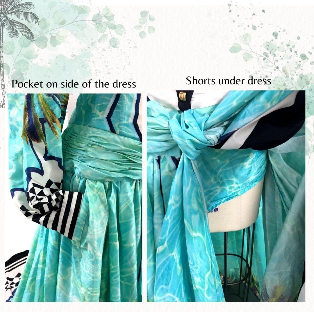 Black Roberto Cavalli Palm Trees & Turquoise Water Evening Gown S/S 2006 Sz 40IT For Sale