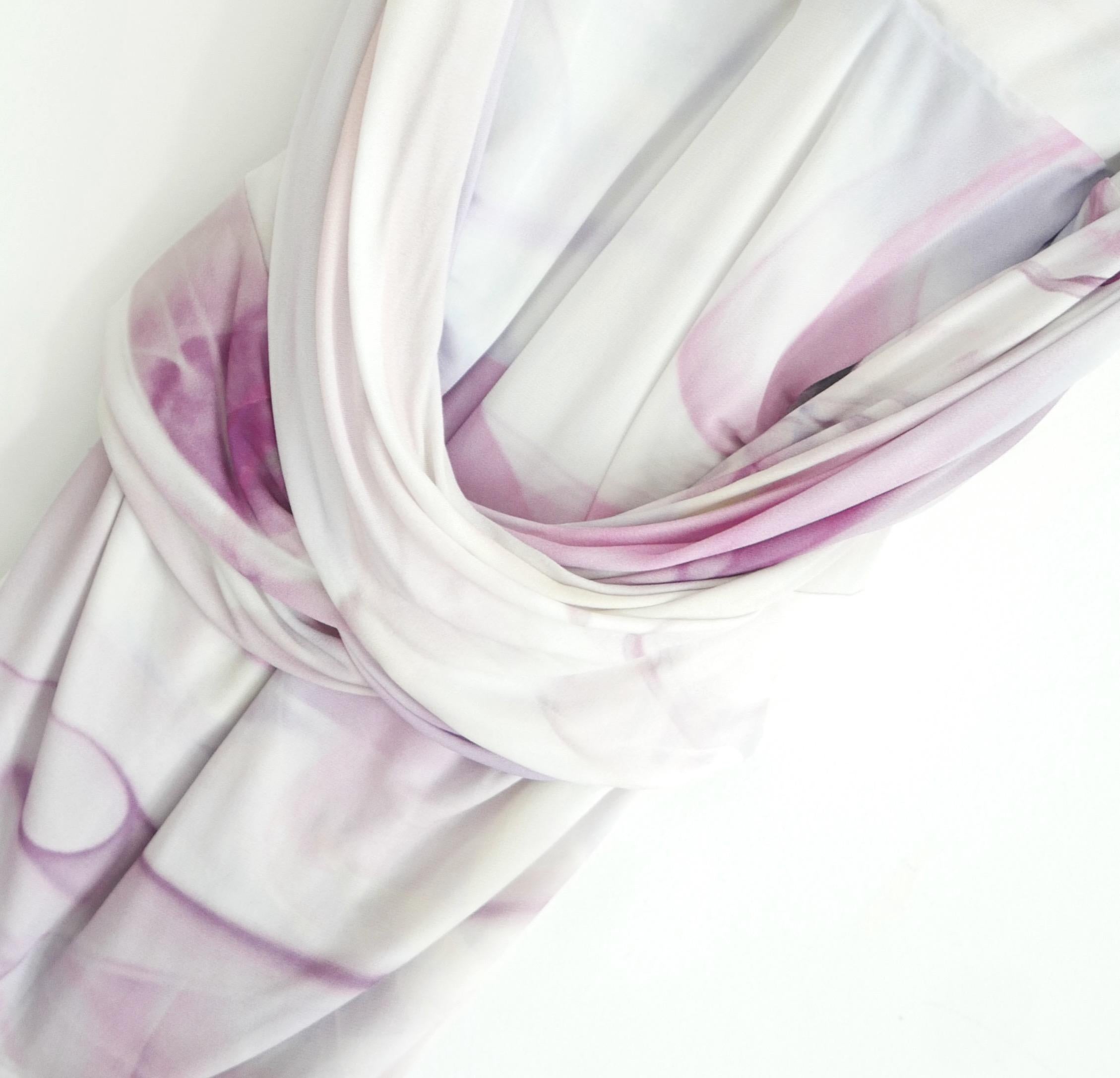 Gorgeously draped Roberto Cavalli pastel print dress from the Spring 2016 collection - worn once and has been dry cleaned. Made from super stretchy cool to the touch viscose jersey with a pastel lilac swirling print. It has a beautifully fluid cut