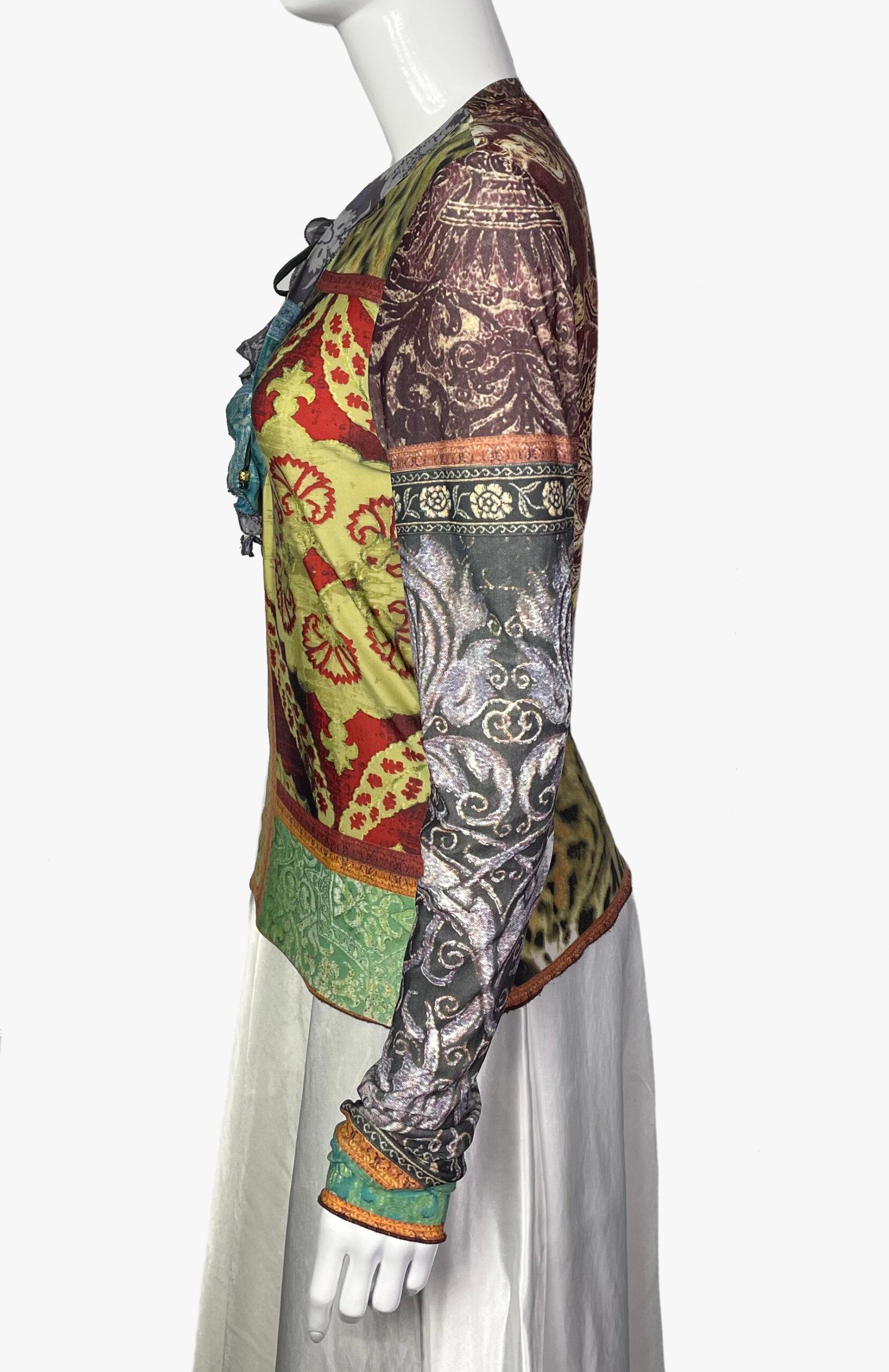 Roberto Cavalli Oberteil im Patchwork-Stil mit Schnürung (Braun) im Angebot