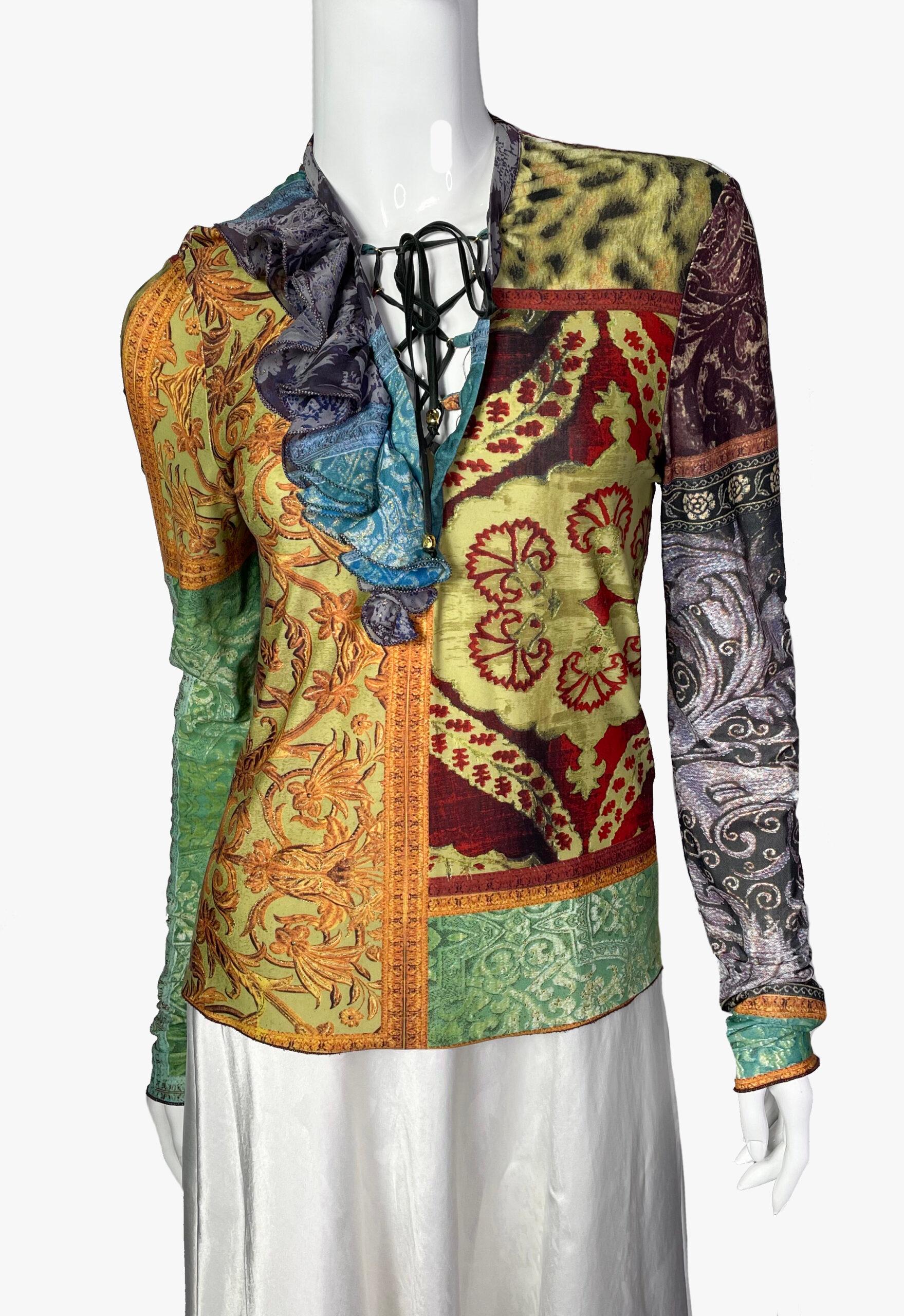 Roberto Cavalli Oberteil im Patchwork-Stil mit Schnürung im Angebot 1