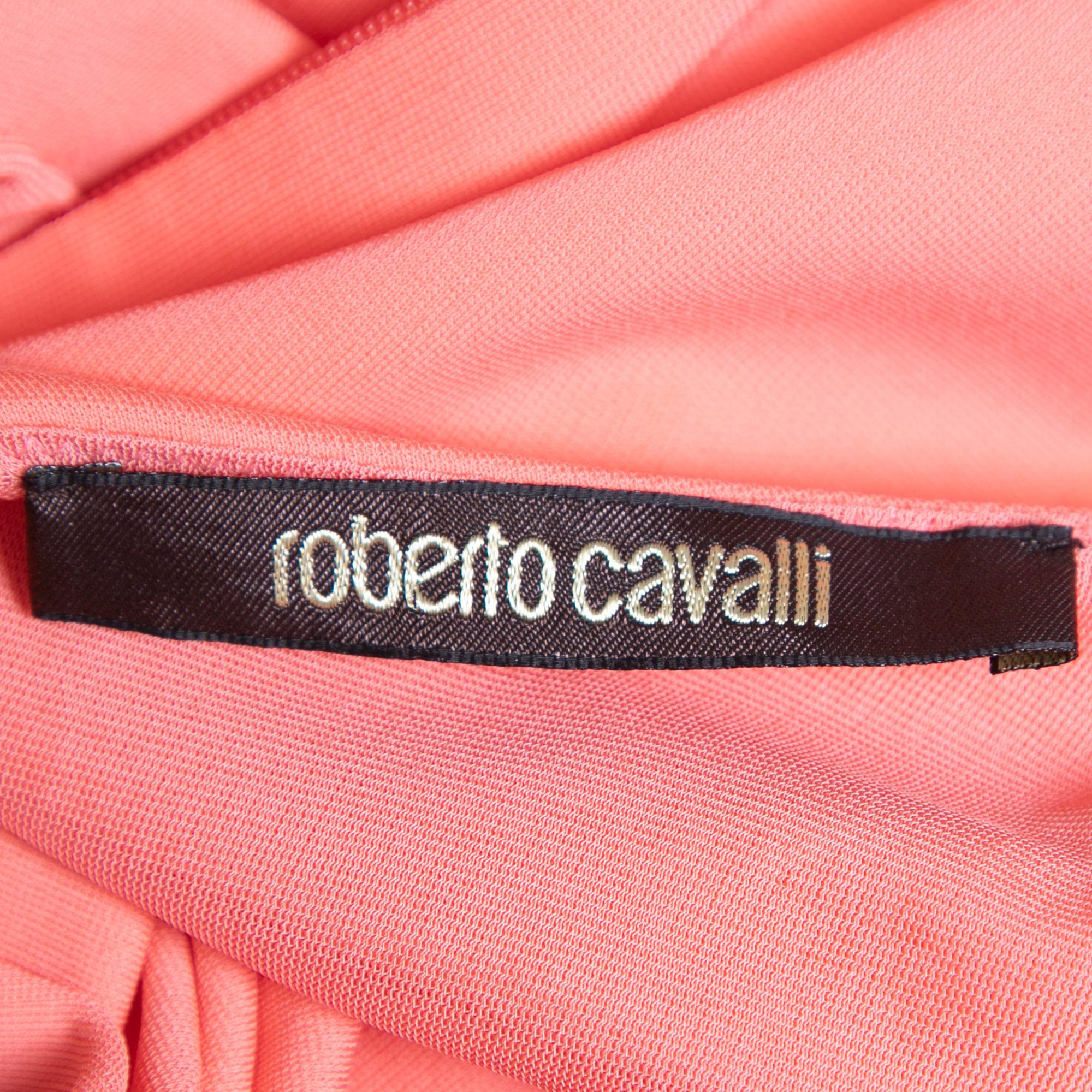 Women's Roberto Cavalli Peach Jersey Embellished Wrap Detail Draped Dress S For Sale