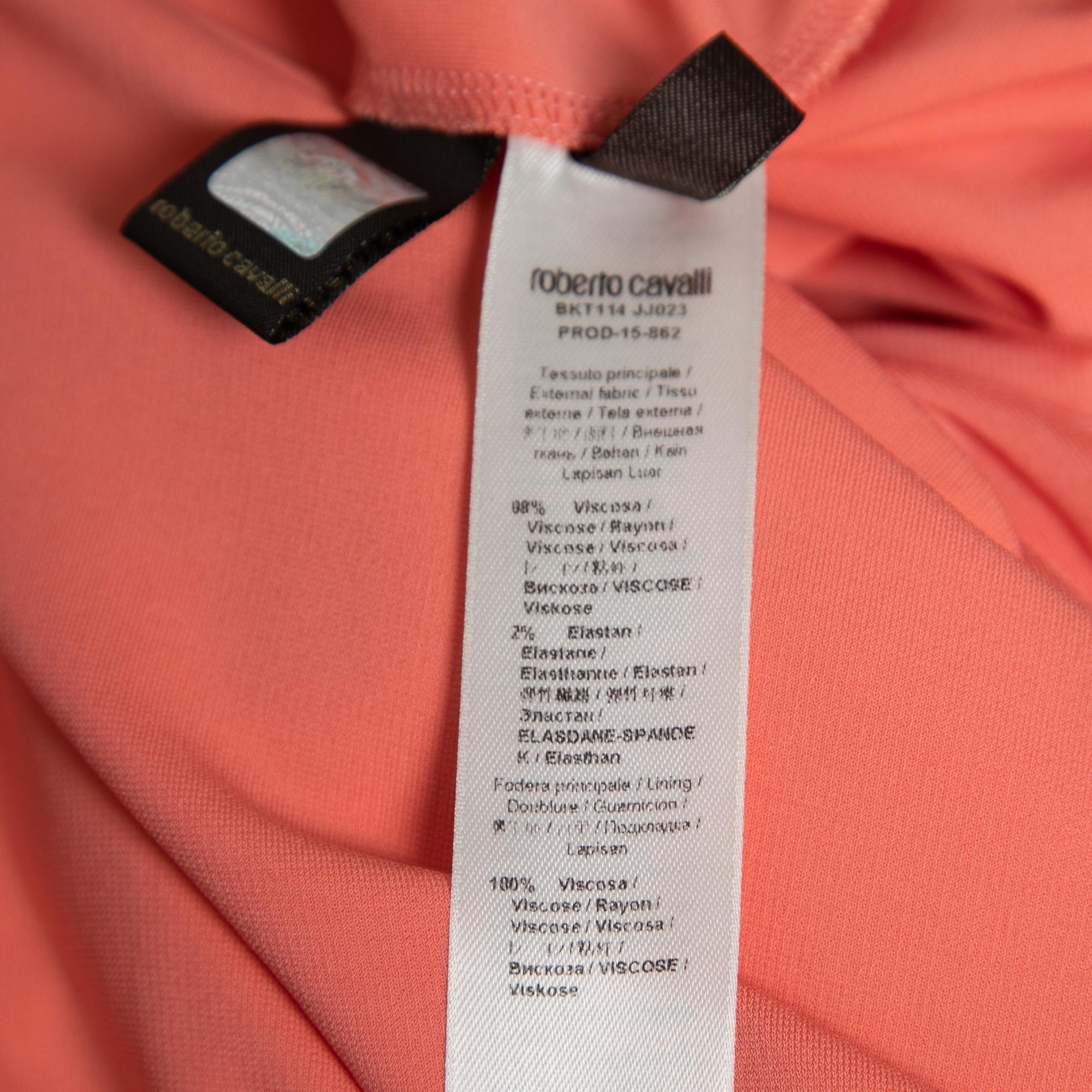 Roberto Cavalli Peach Jersey Embellished Wrap Detail Draped Dress S 1