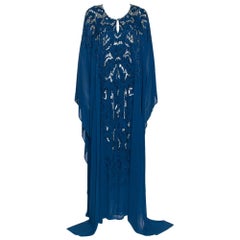 Roberto Cavalli Peacock Blue Silk Embellished Kaftan Dress L