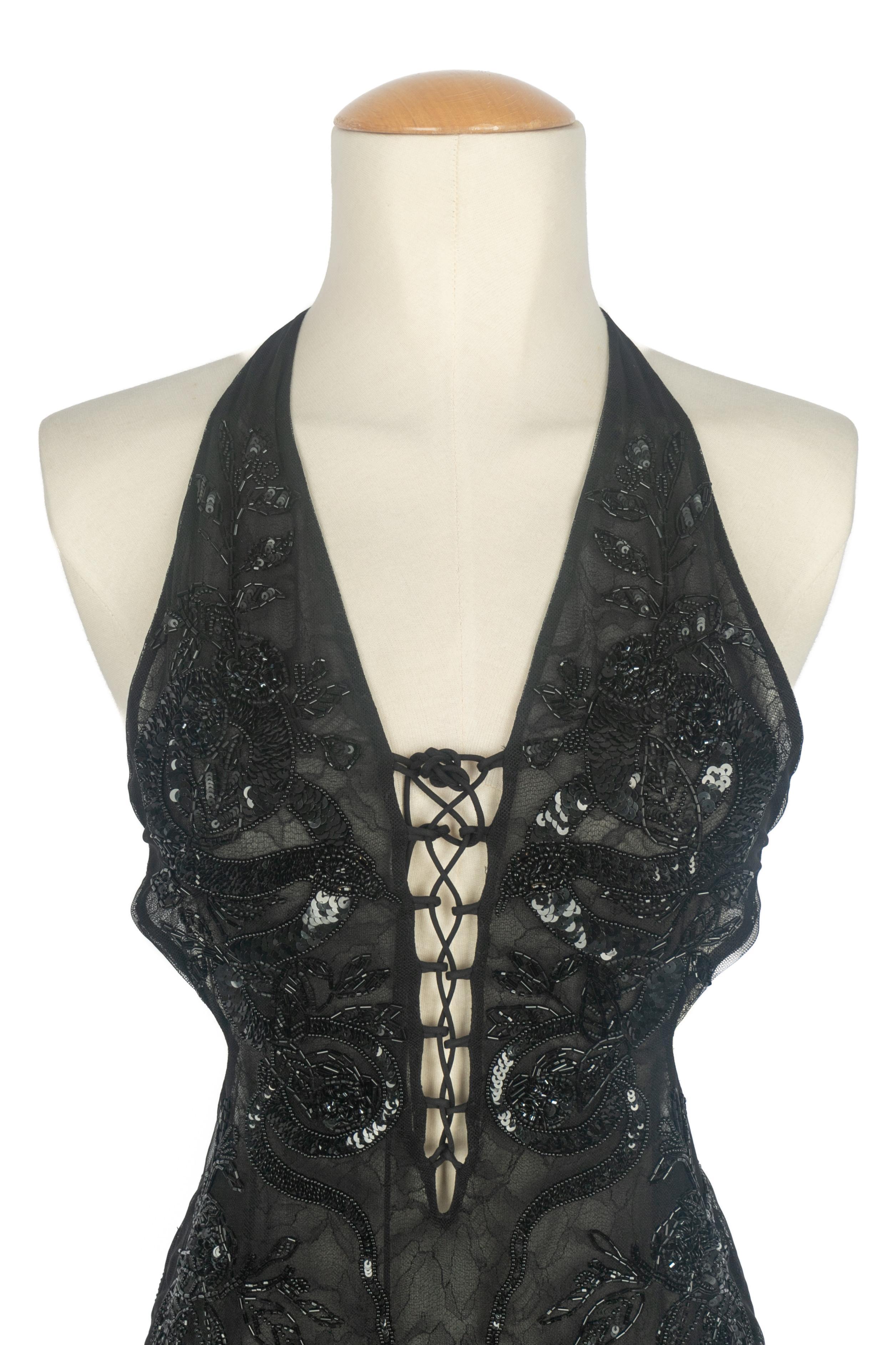 Noir Robe perlée Roberto Cavalli Resort 2024 en vente