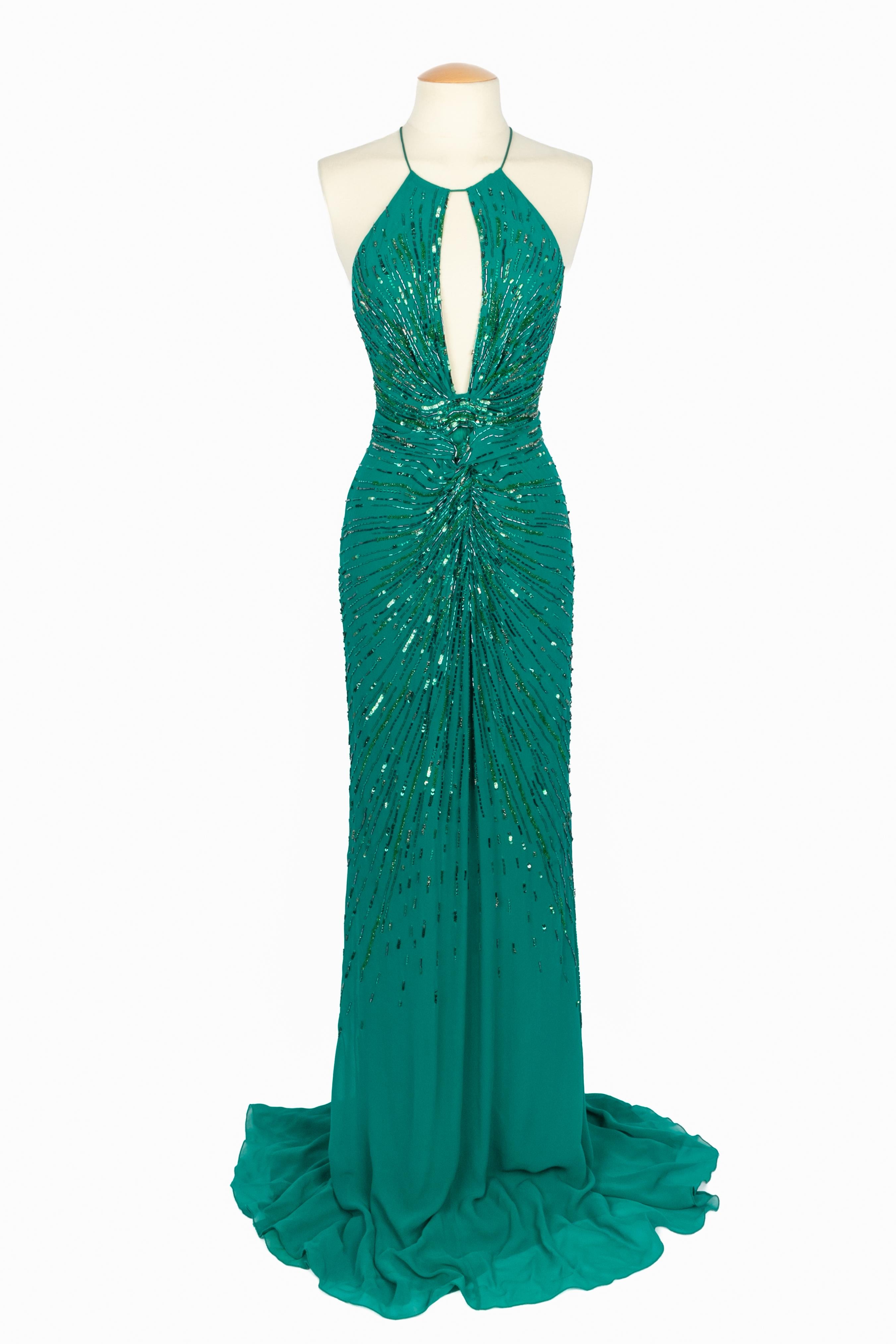 Cavalli - (Fabriqué en Italie) Longue robe en soie verte avec perles. Taille 38IT.

Condit :
Très bon état.

Dimensions :
Taille : 32 cm - Longueur : environ 170 cm

SKU:VR334