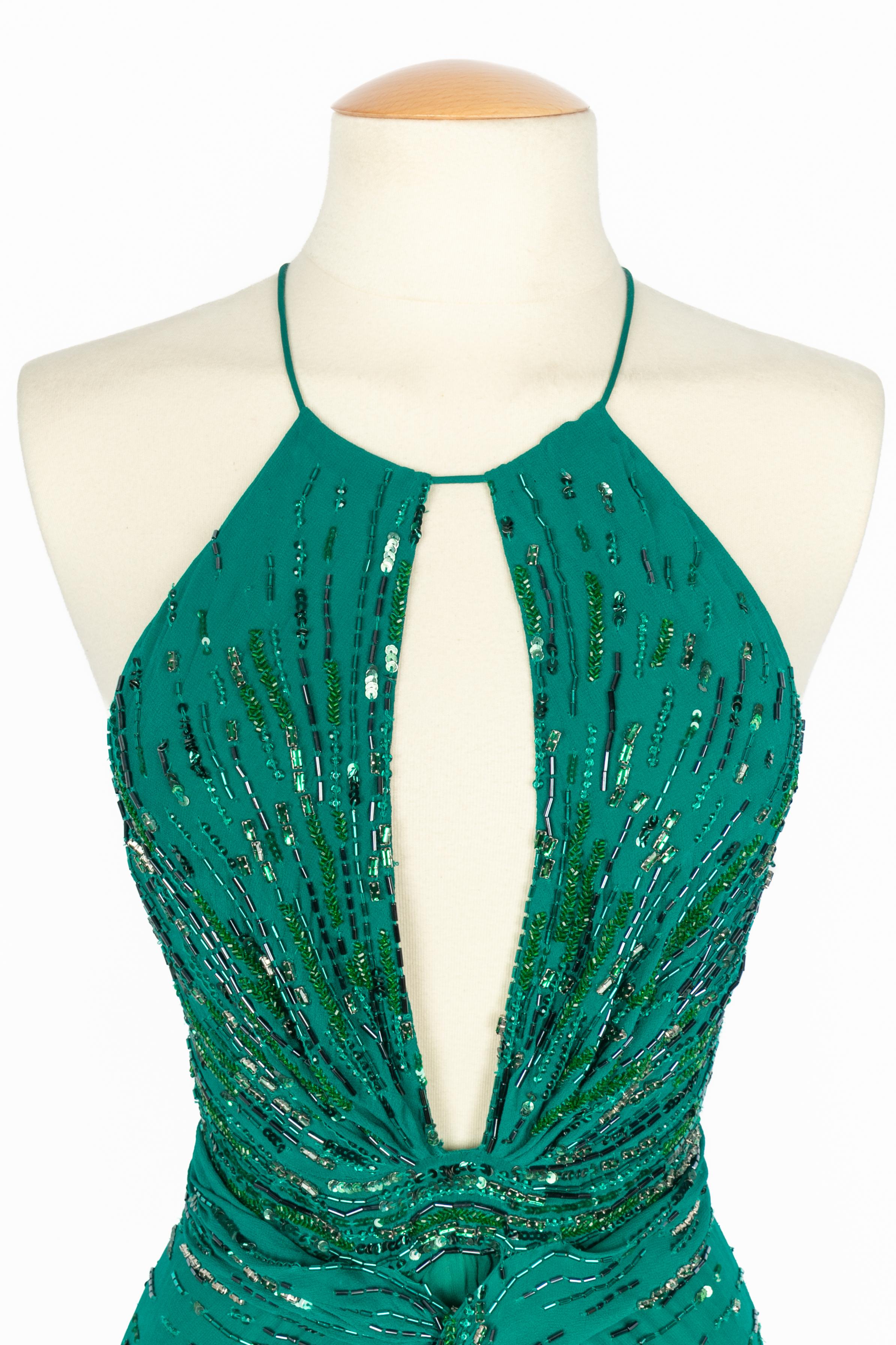 Bleu Robe en soie perlée Roberto Cavalli en vente