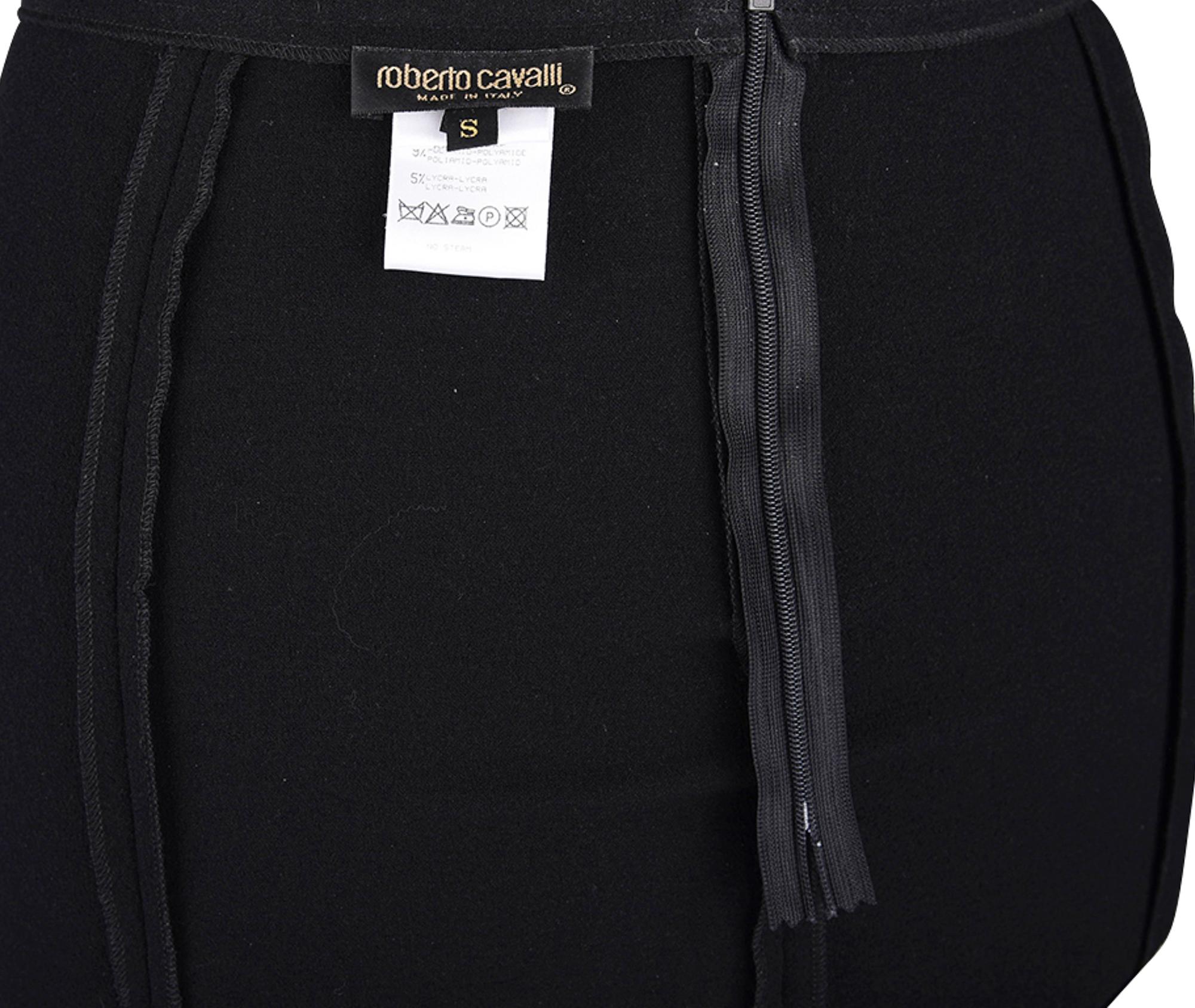 Roberto Cavalli Pencil Skirt Semi Sheer Pleated Ruffle Hem Black S For Sale 3