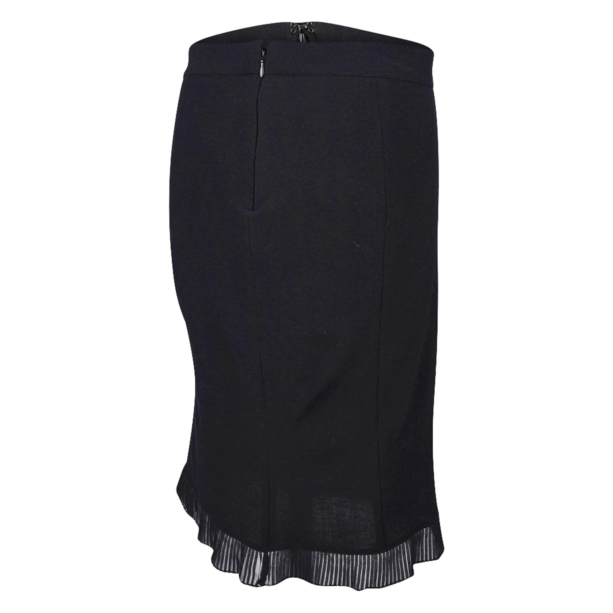 Roberto Cavalli Pencil Skirt Semi Sheer Pleated Ruffle Hem Black S In Good Condition For Sale In Miami, FL