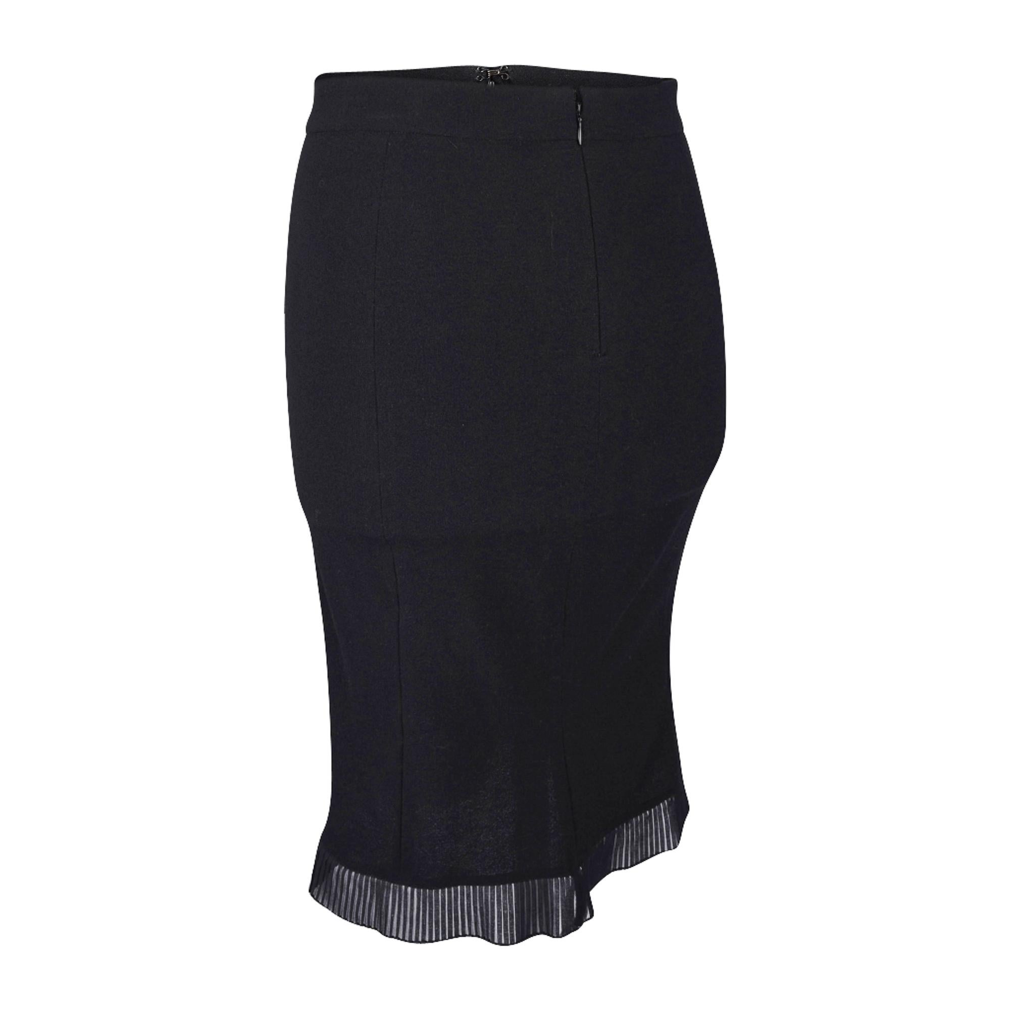 Women's or Men's Roberto Cavalli Pencil Skirt Semi Sheer Pleated Ruffle Hem Black S For Sale