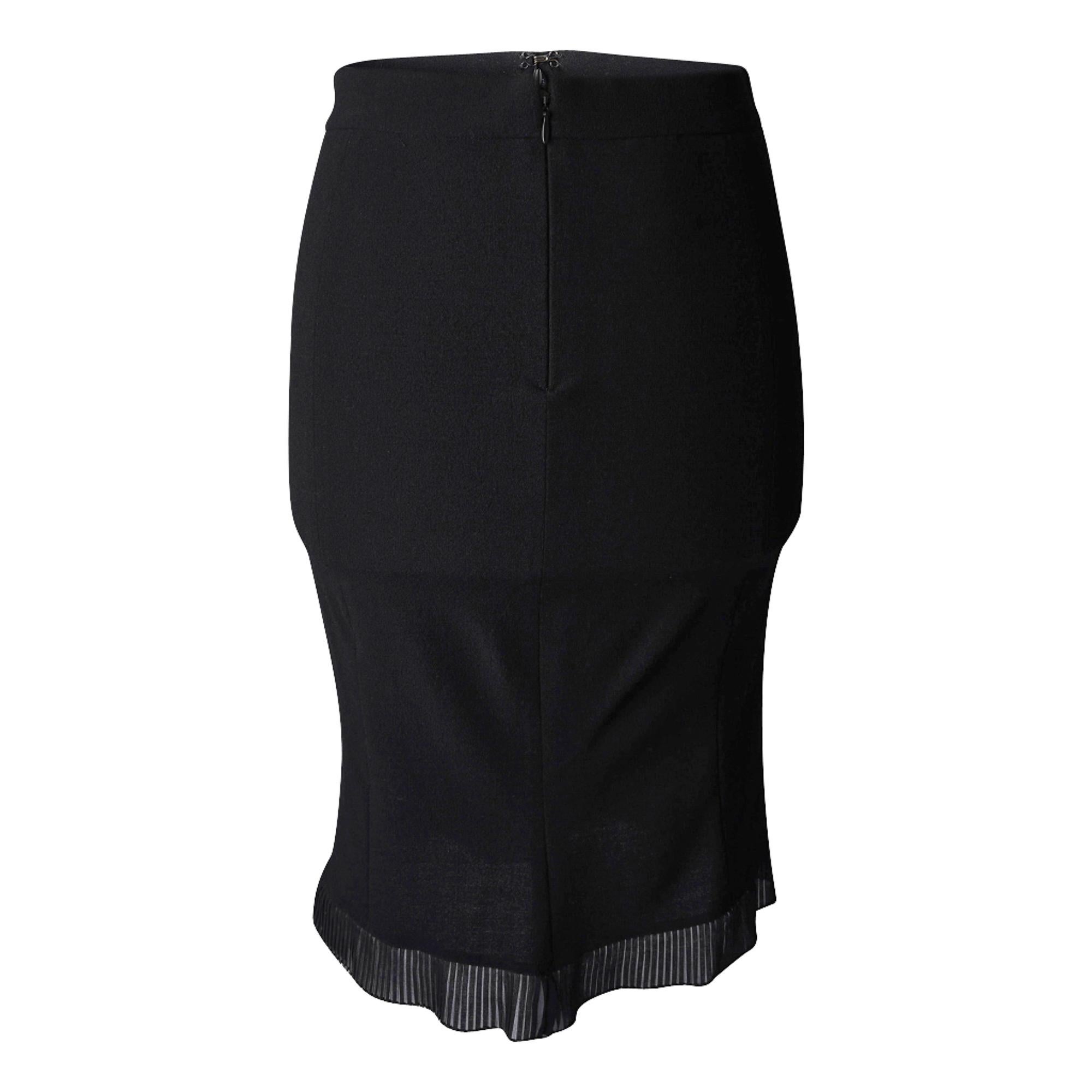Roberto Cavalli Pencil Skirt Semi Sheer Pleated Ruffle Hem Black S For Sale 1