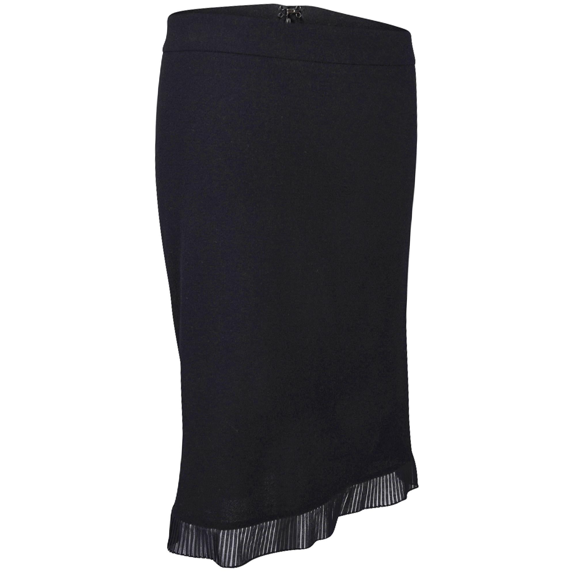 Roberto Cavalli Pencil Skirt Semi Sheer Pleated Ruffle Hem Black S For Sale 2