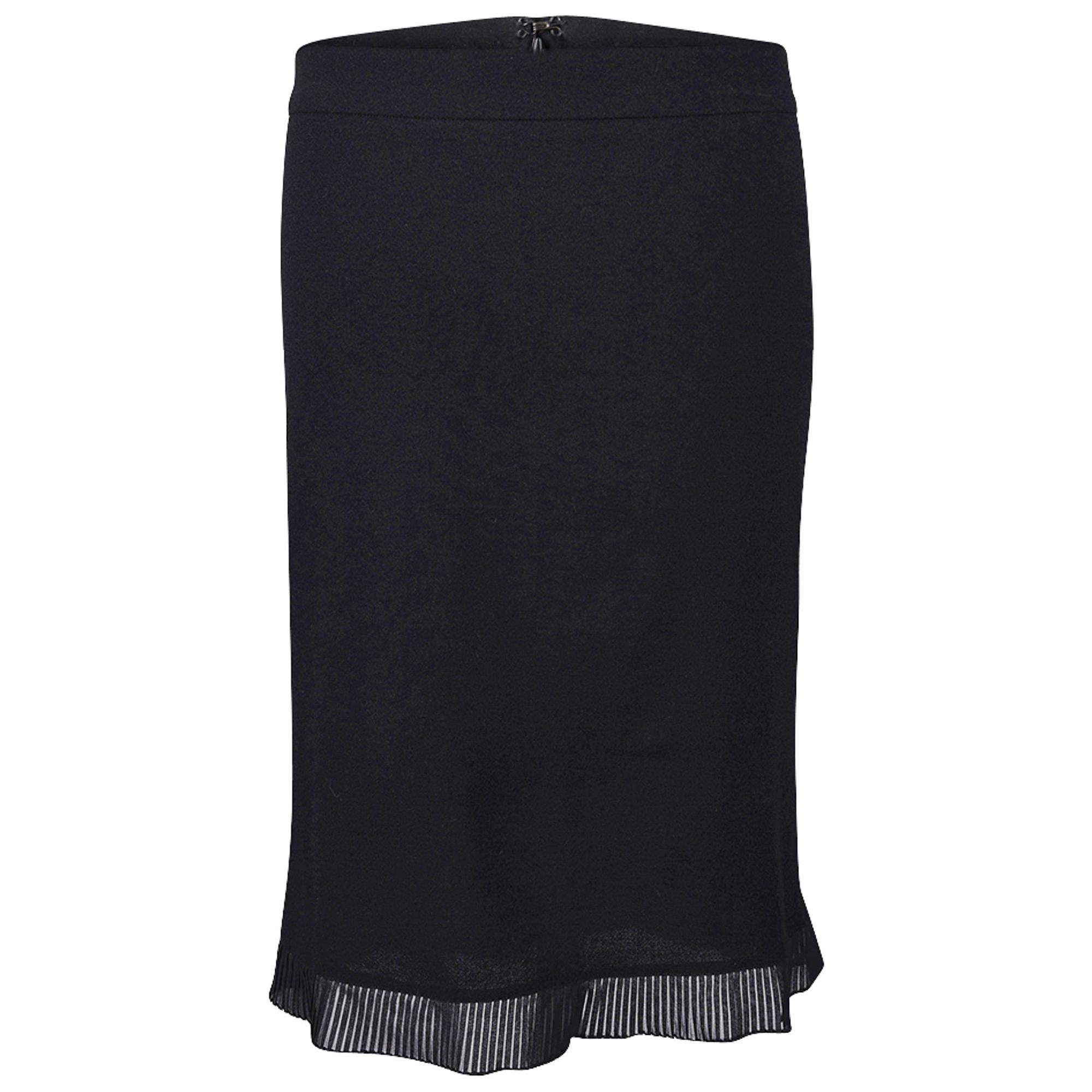 Roberto Cavalli Pencil Skirt Semi Sheer Pleated Ruffle Hem Black S For Sale