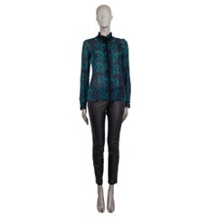 ROBERTO CAVALLI petrol blue turquoise silk SHEER SNAKE PRINT Blouse Shirt 38 XS
