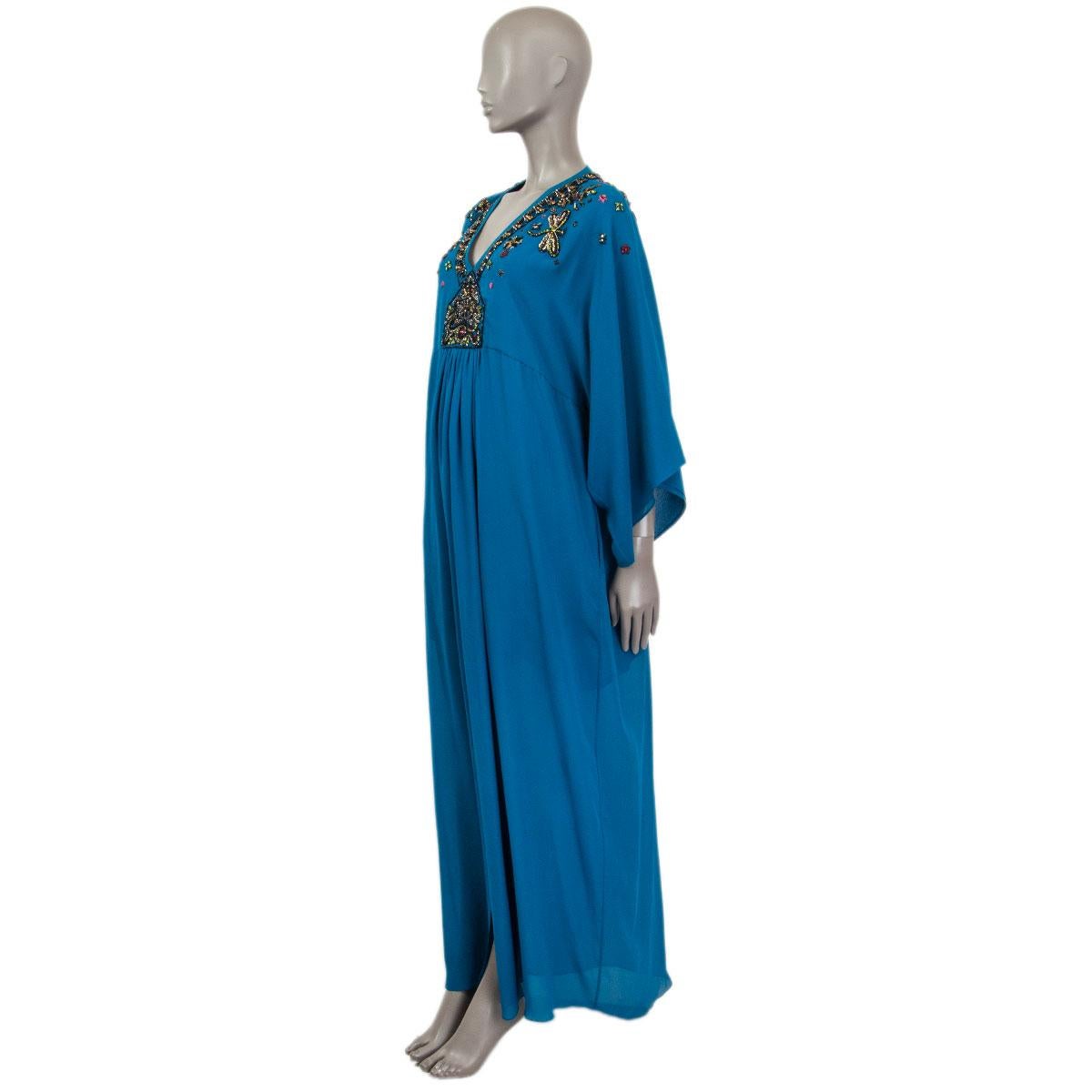 Blue ROBERTO CAVALLI petrol silk CRYSTAL EMBELLISHED Kaftan Dress 38 XS For Sale