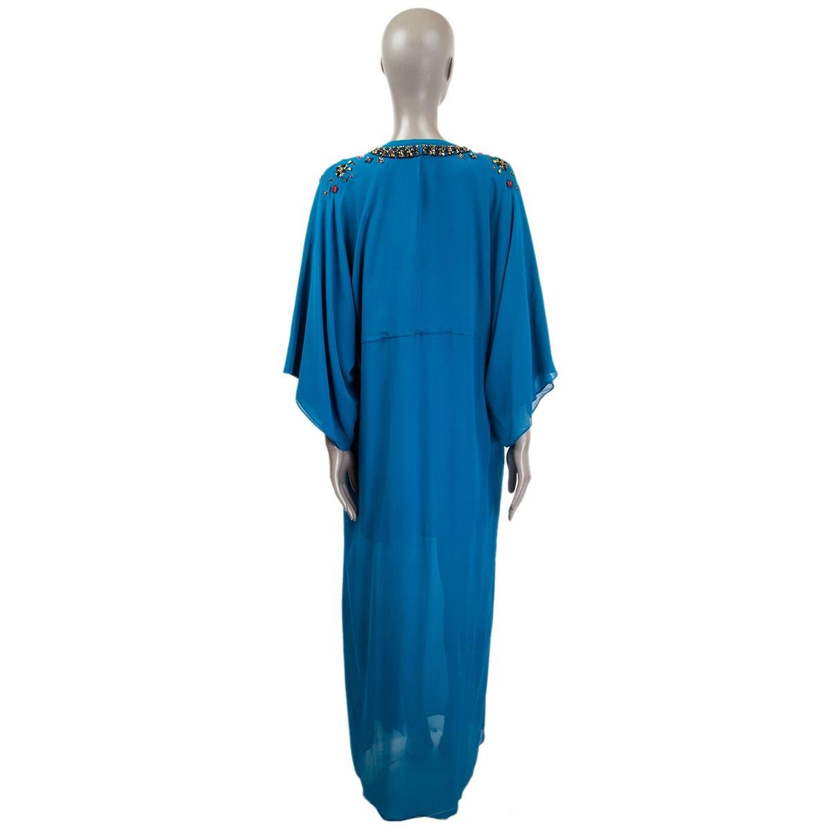 ROBERTO CAVALLI petrol silk CRYSTAL EMBELLISHED Kaftan Dress 38 XS In Good Condition For Sale In Zürich, CH