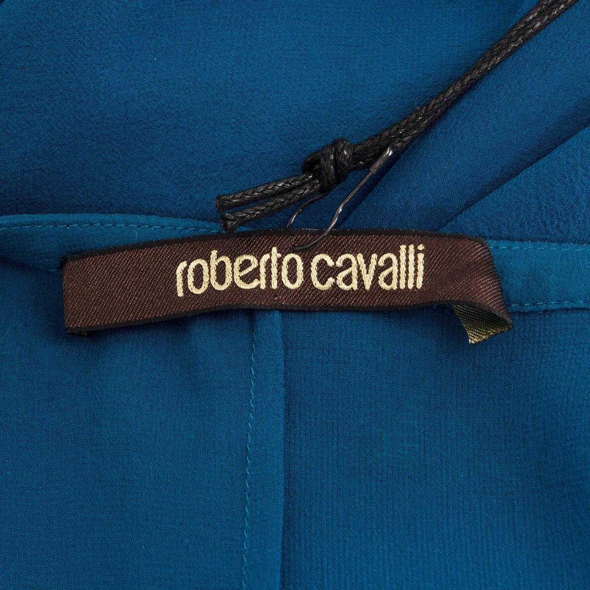 ROBERTO CAVALLI petrol silk CRYSTAL EMBELLISHED Kaftan Dress 38 XS For Sale 1