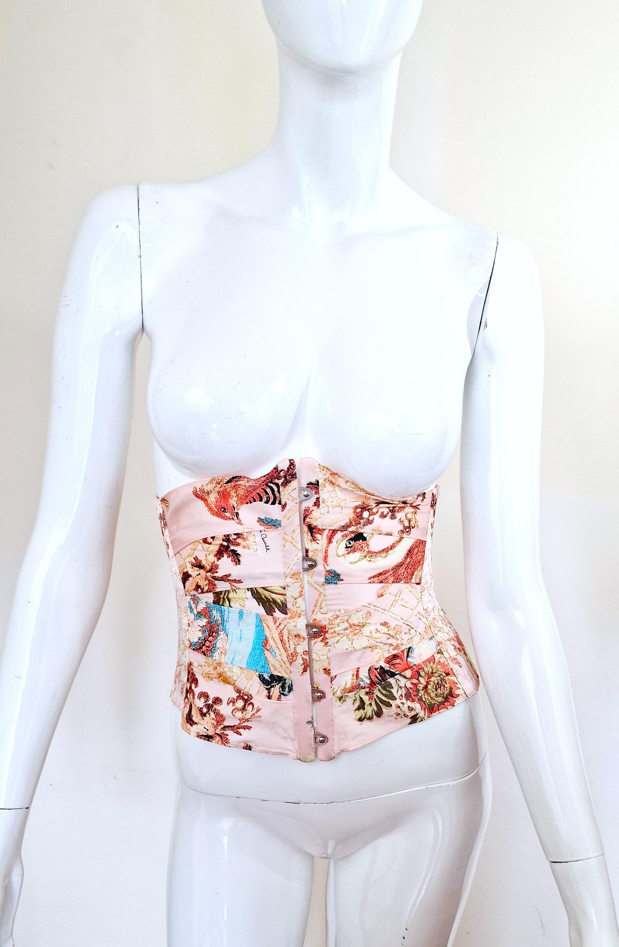 Runway waist cincher by Roberto Cavalli!
This iconic waist cincher from the Roberto Cavalli S/S 2003 collection was also featured on the runway. The cincher is also held on display at the Museum at FIT.
Panel layers! 
100% silk!

VERY GOOD