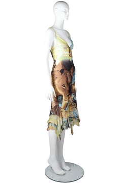 Roberto Cavalli Photorealistic Lion & Tropical Print Dress Early 2000s