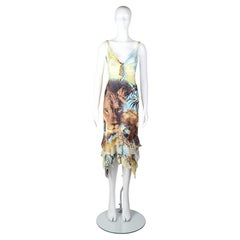 Roberto Cavalli Photorealistic Lion & Tropical Print Dress Early 2000s