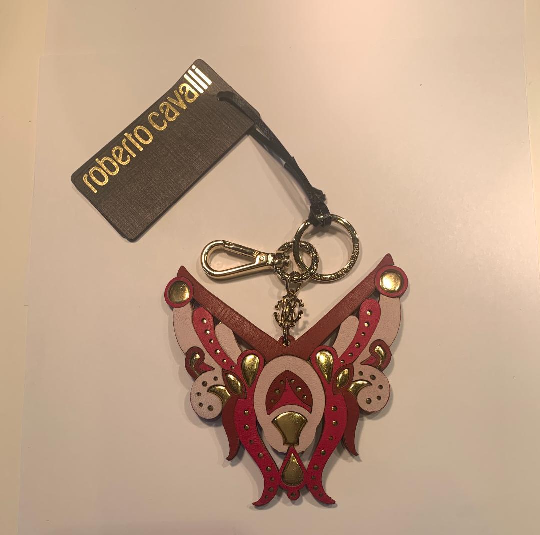 Roberto Cavalli Pink and Gold Leather Key Holder, Fob, or Purse Charm In Excellent Condition For Sale In Tustin, CA